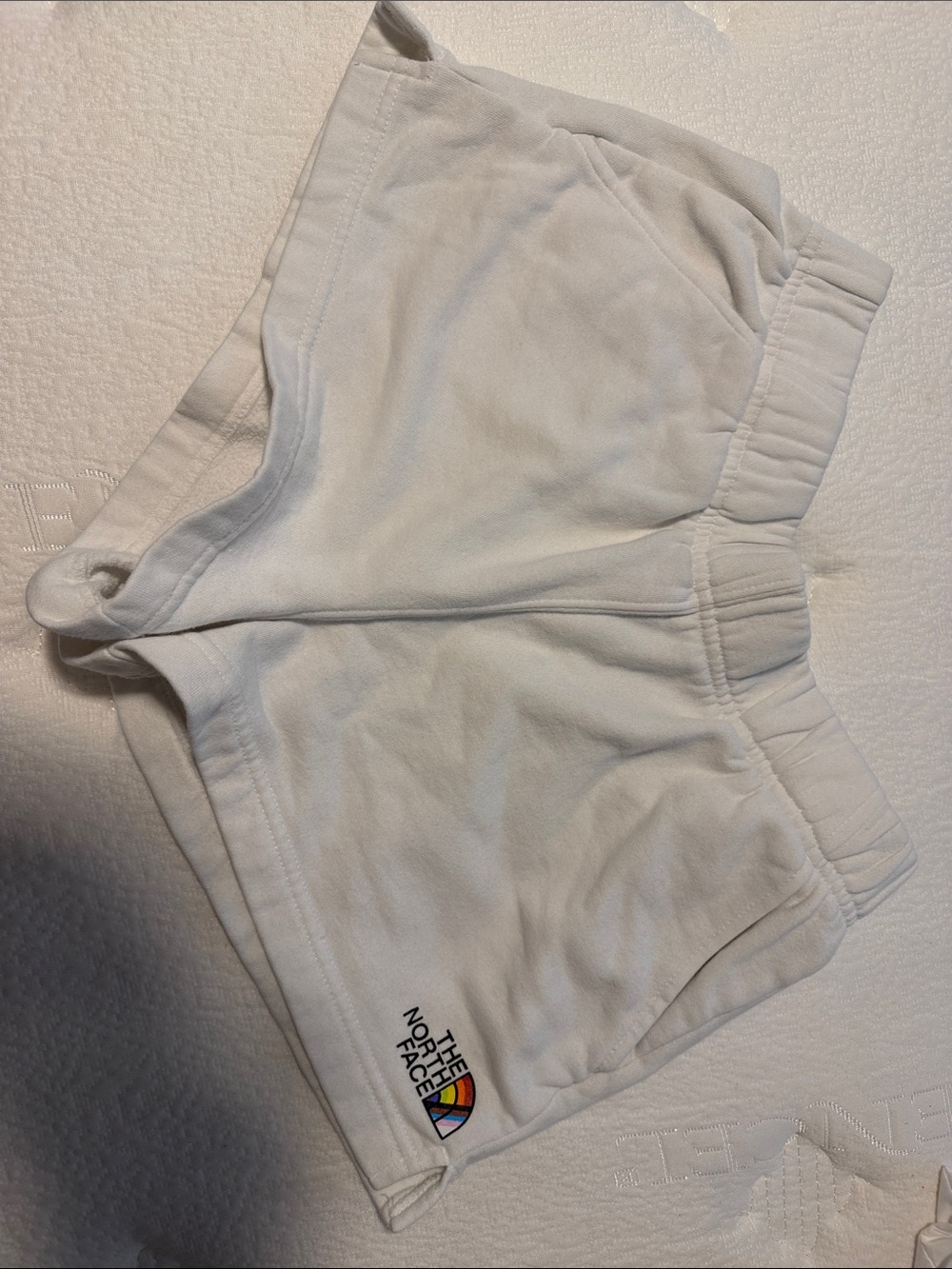 The North Face White Girls' Athletic Shorts with Rainbow Logo
